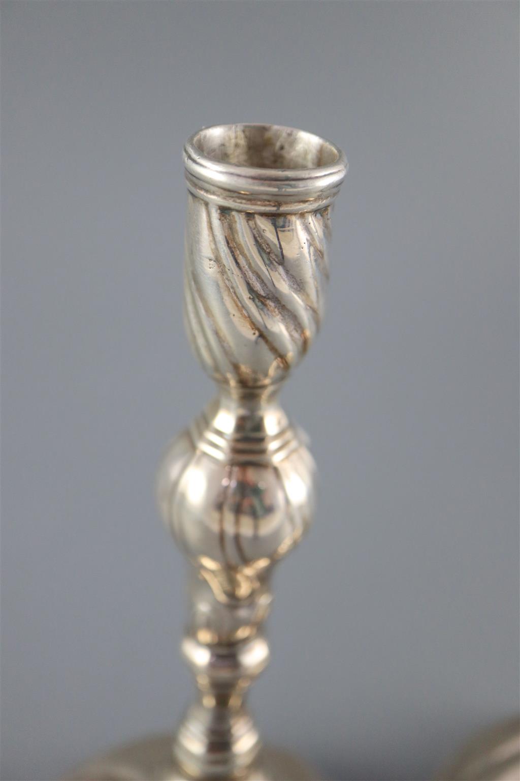 A pair of mid 18th century Danish silver candlesticks,